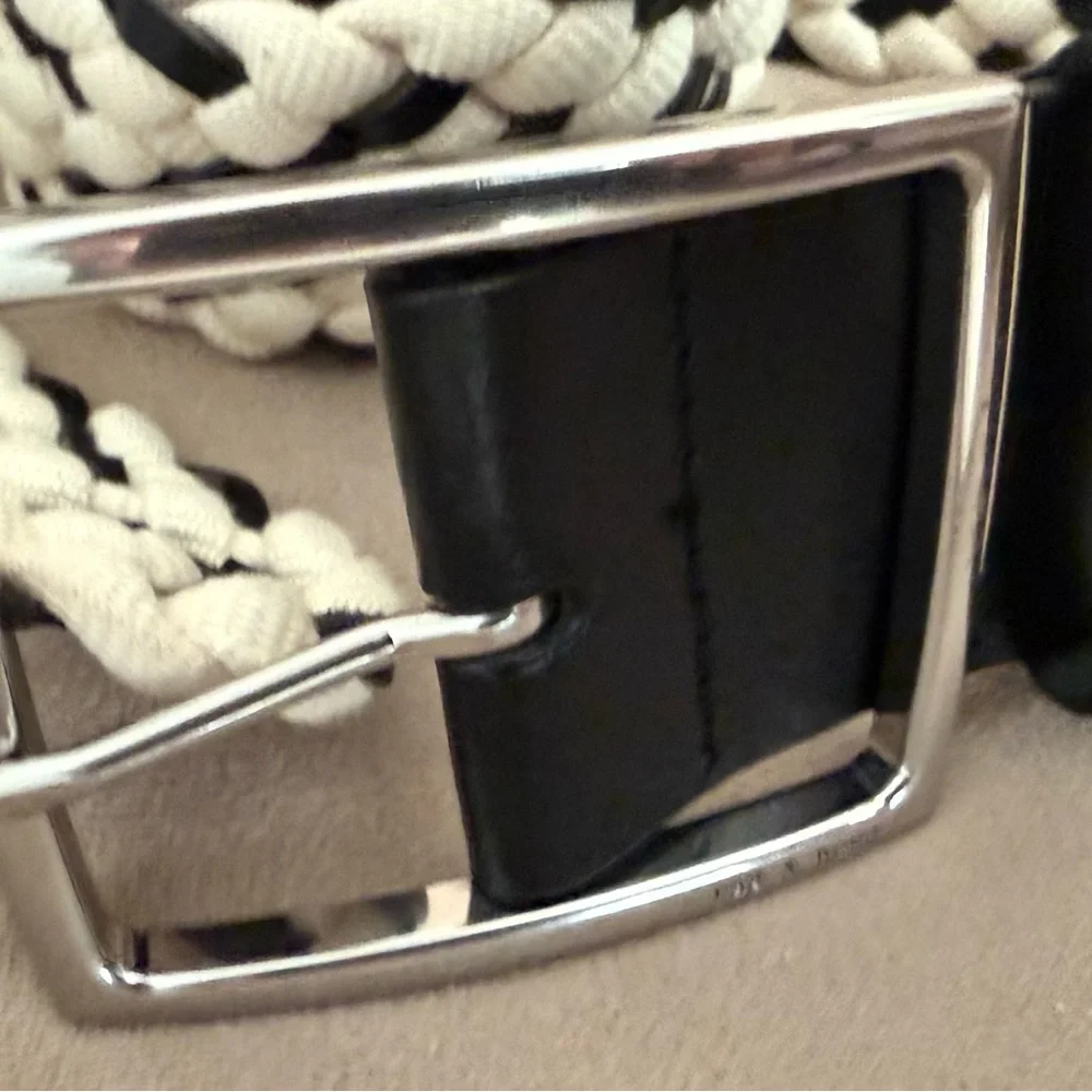 rag & bone Boyfriend Black and White Braided Leather-Trim Belt